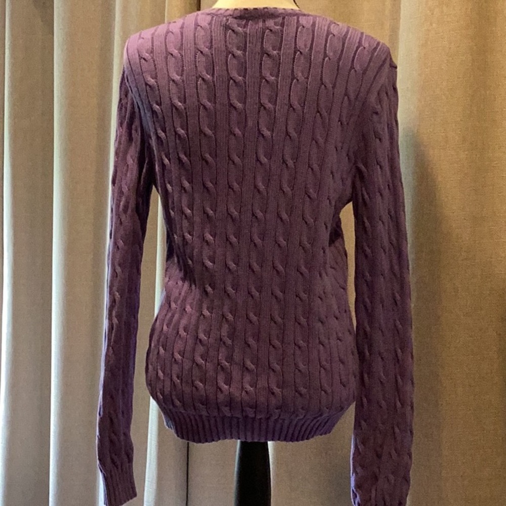 Ralph Lauren Sport Purple Cable Knit V-Neck Sweater, size large. - Picture 2 of 4